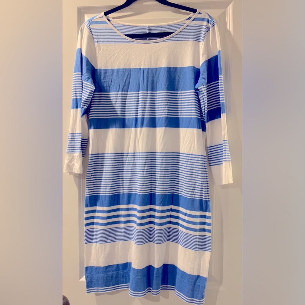 Lilly Pulitzer Marlowe Dress Bay Blue Coconut Stripe Pima Cotton Size Medium